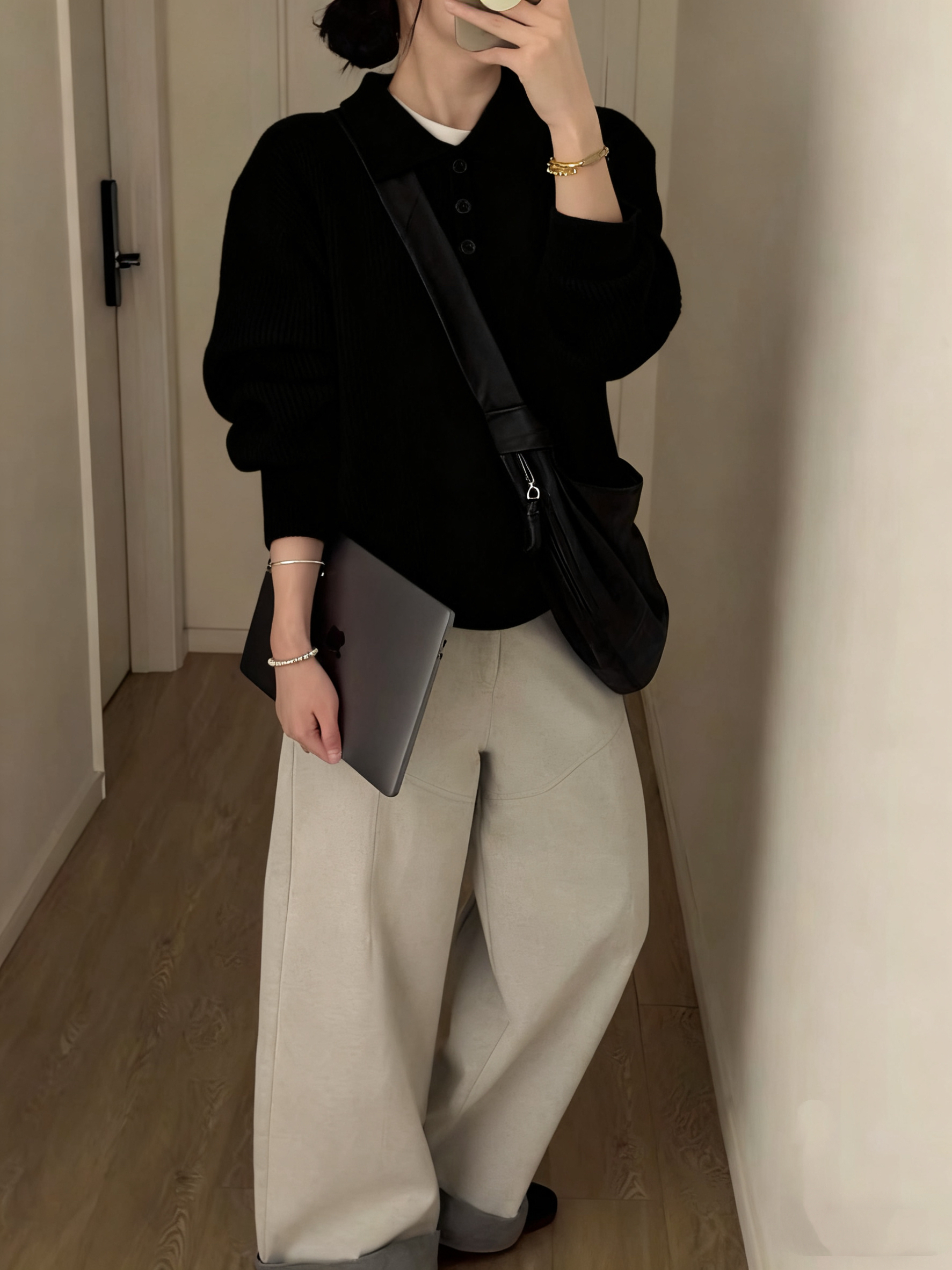 【5Q4083~毛衣】翻领针织衫纯色休闲POLO毛衣宽宽松慵懒风