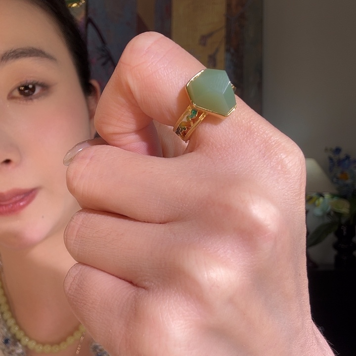 和田玉银S925镶嵌戒指