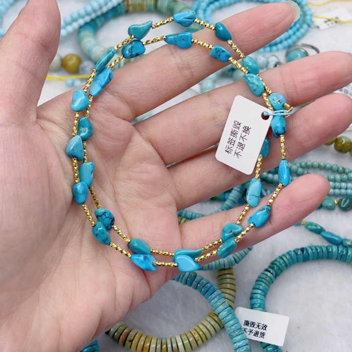 绿松石银S925镀金镶嵌颈饰