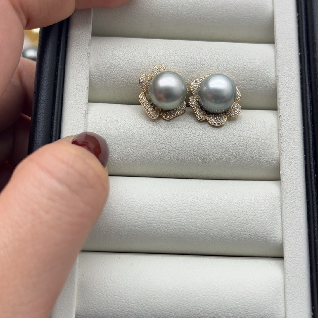 耳饰银S925镶嵌海水珍珠