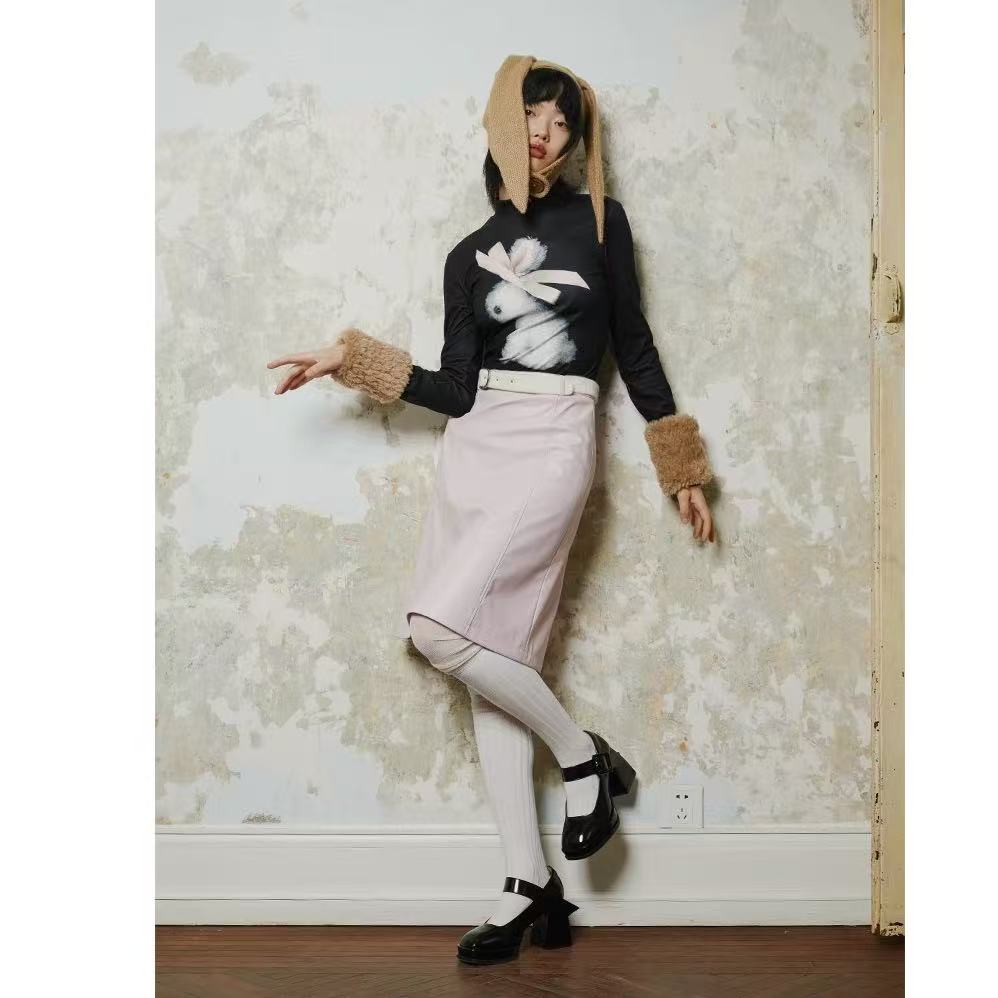 【自播】MOF 礼物商店 新品百搭显瘦粉蓝舒适皮pu半裙