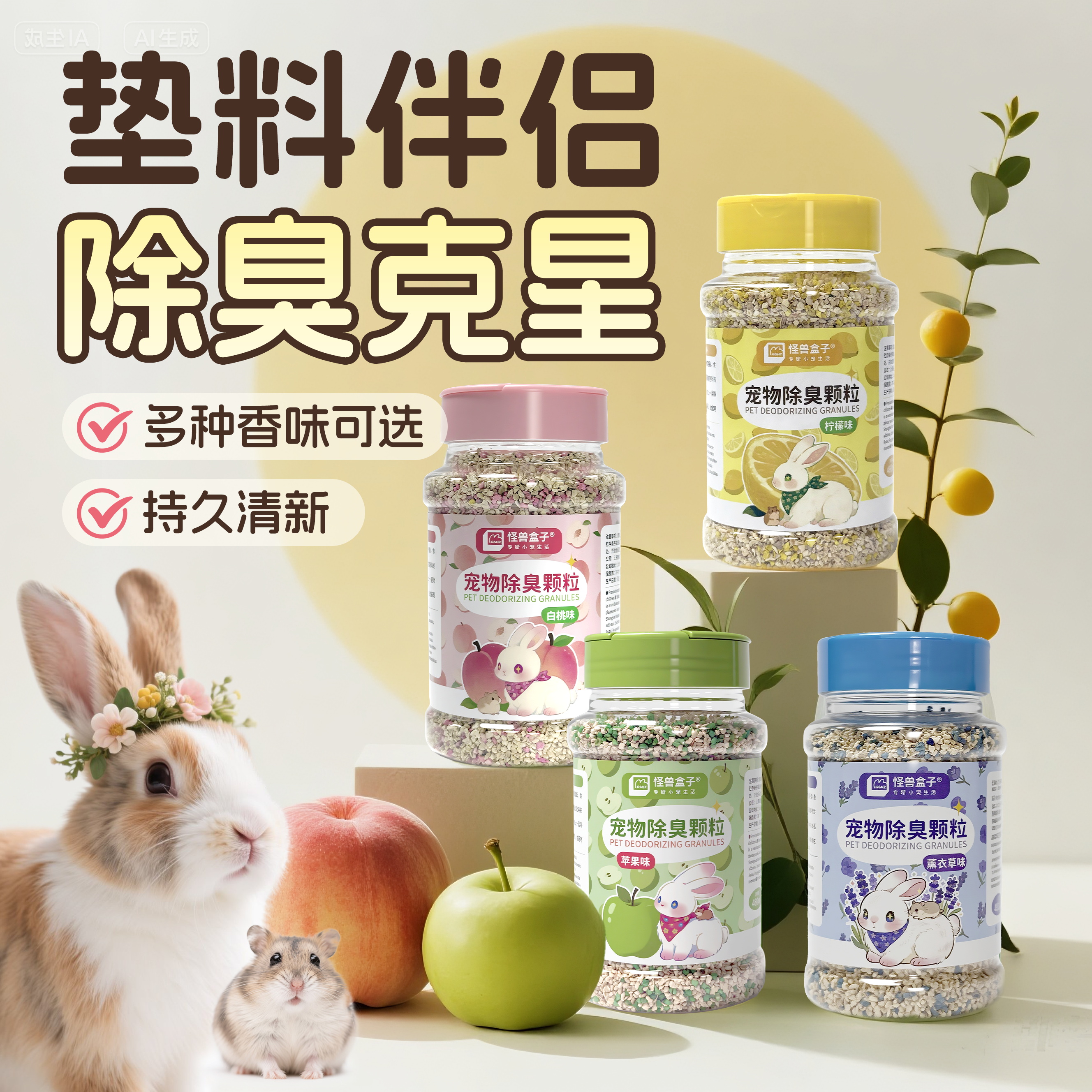 怪兽盒子除臭颗粒去味剂花枝仓鼠用品龙猫兔子豚鼠金丝熊小宠专用