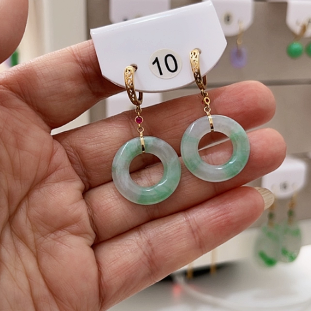 【闪购商品】翡翠耳饰18K金镶嵌翡翠耳坠