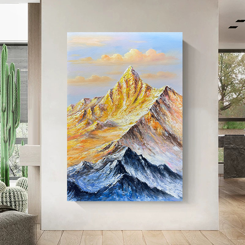 （日照金山）手工油画现代简约客厅沙发背景墙竖版装饰画走廊玄关