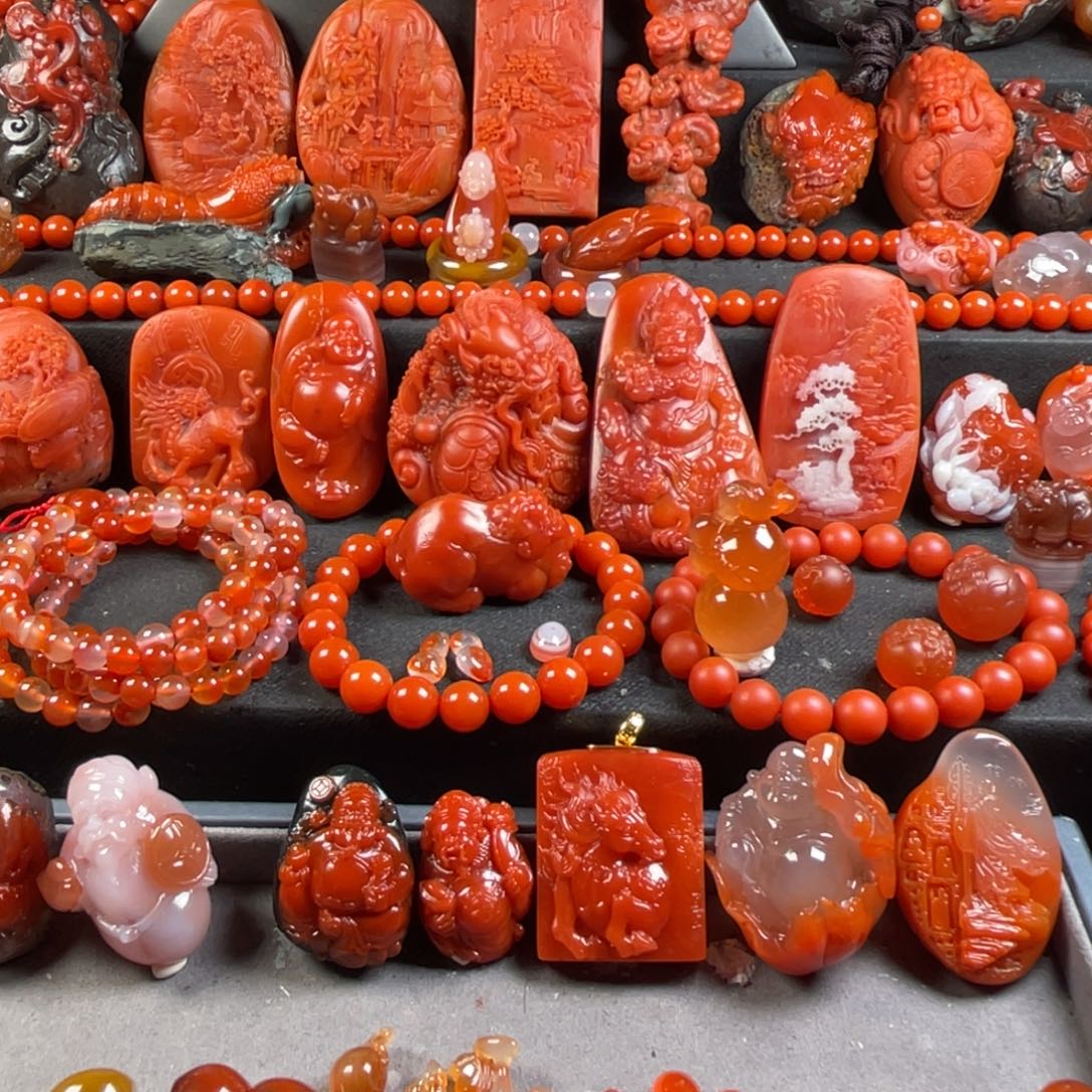 可***糖南红玛瑙未镶嵌三通套装