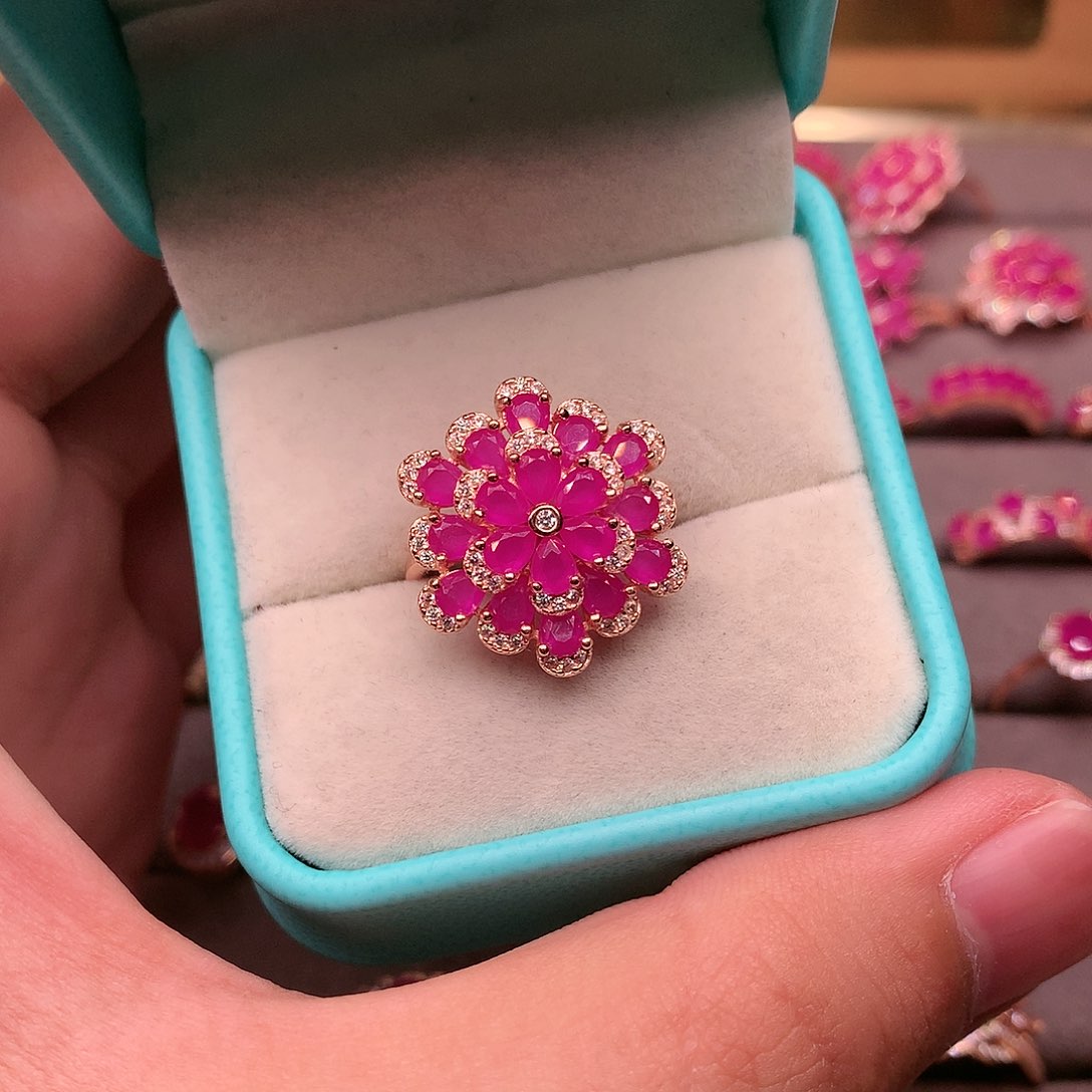 红宝石戒指银S925镶嵌