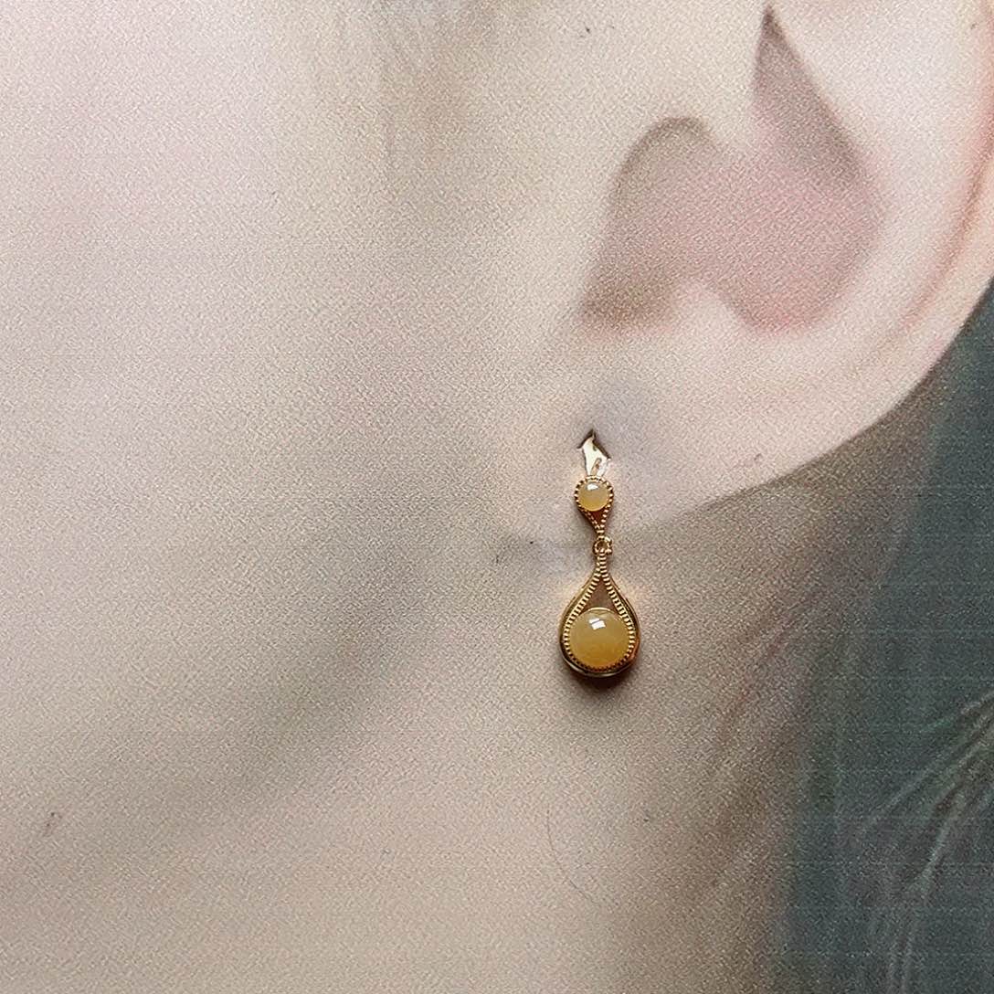 和田玉耳钉银S925镶嵌