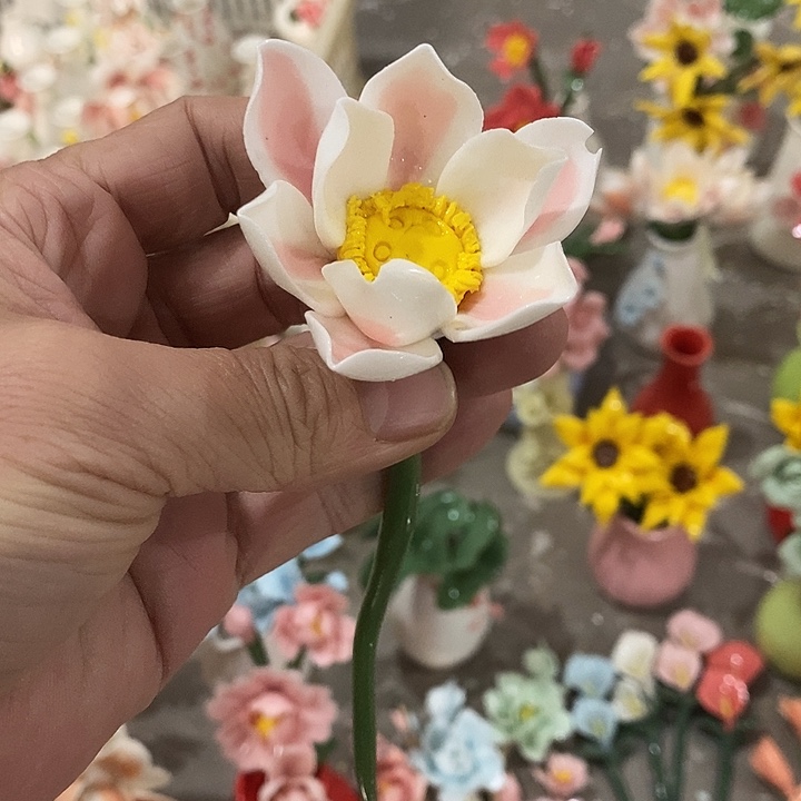 瓷片纯手工陶瓷花摆件瑕