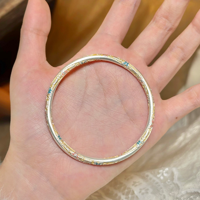 顺钦银楼 足银珐琅手镯 【栖春山手镯】999.9国风复古描金手镯