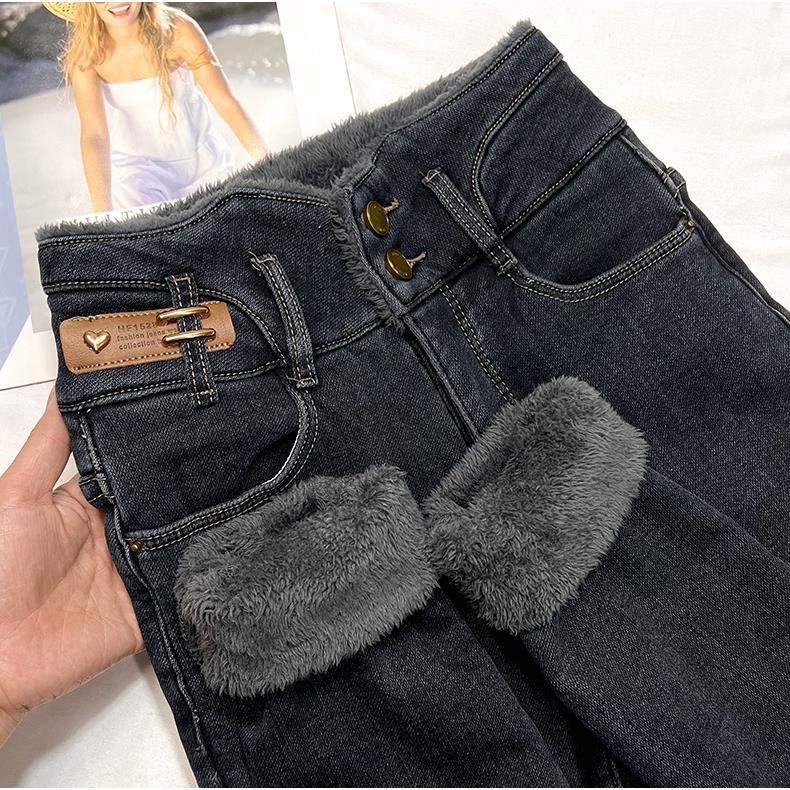 特厚东北加绒加厚牛仔裤女冬季2025年新款显瘦保暖羊羔绒小脚靴裤