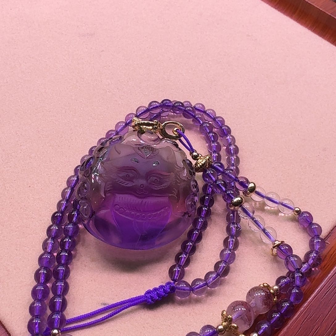 水晶颈饰未镶嵌天然巴西紫水晶狐狐吊坠