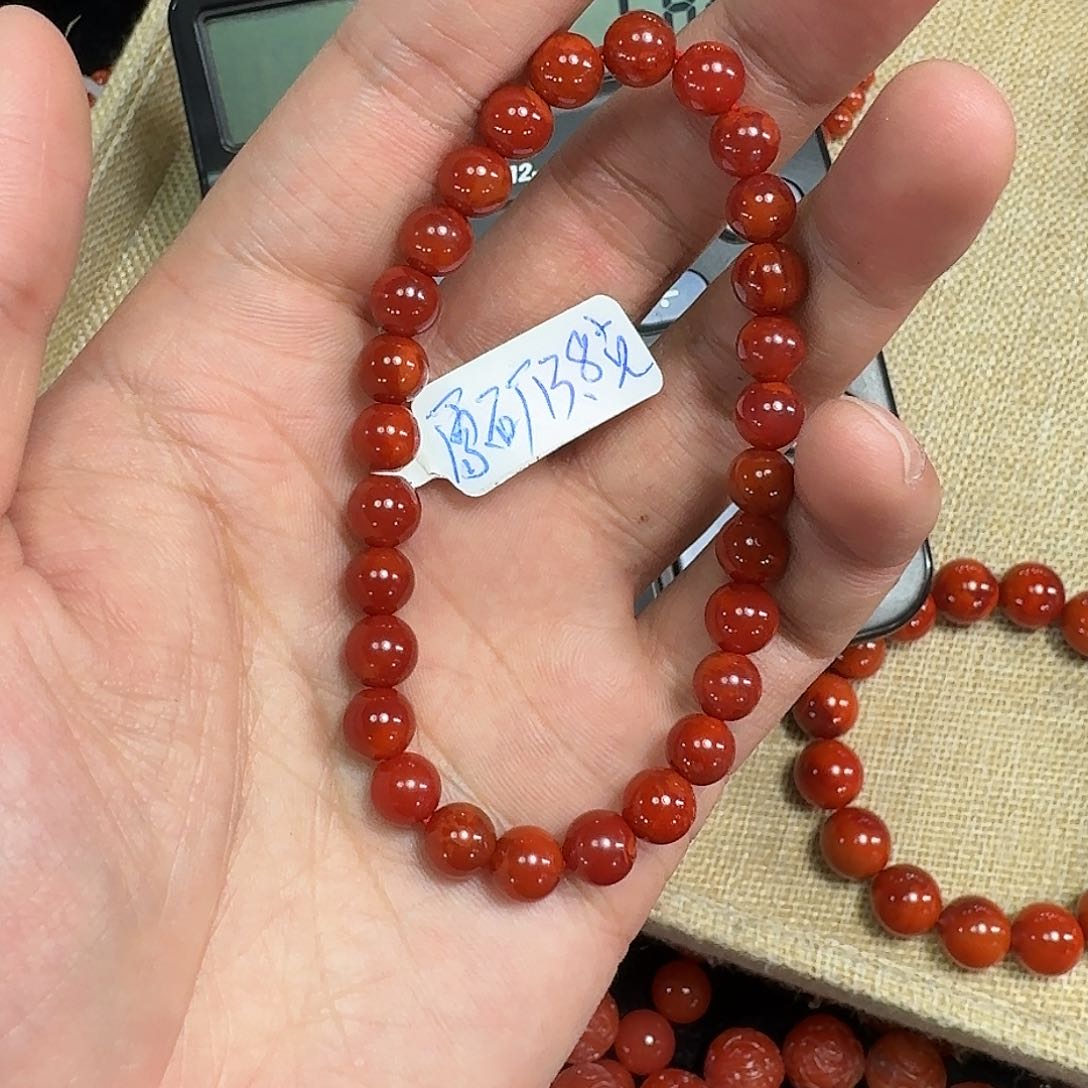 南红玛瑙手链未镶嵌原矿南红手串7mm瓦西车厘子红