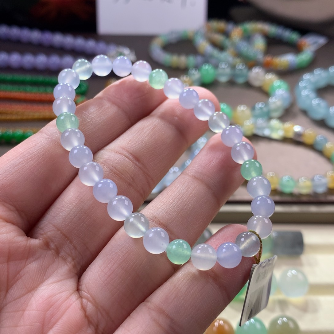 翡翠手链未镶嵌冰胶幻彩马卡龙手串卡6.1