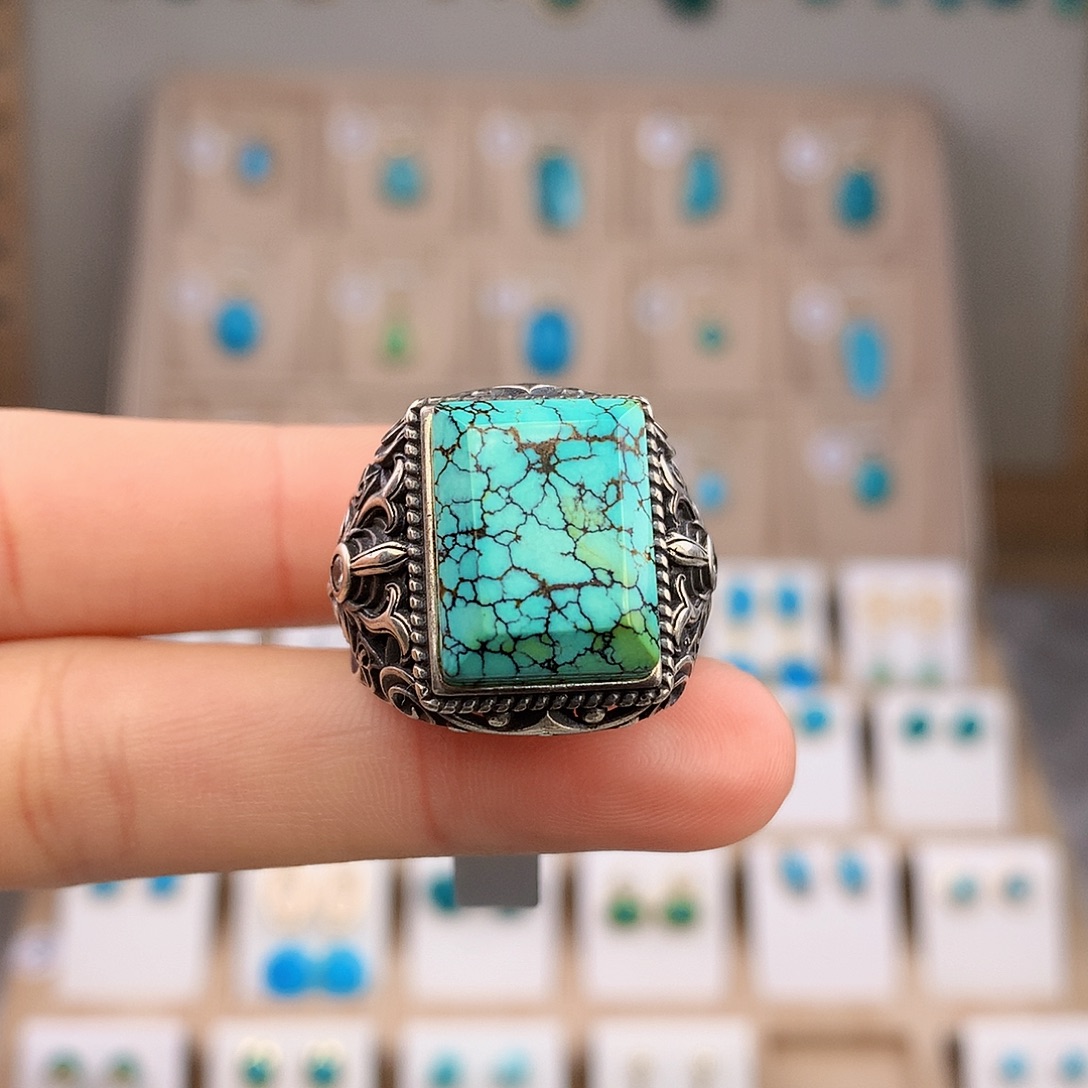 绿松石银S925镶嵌戒指