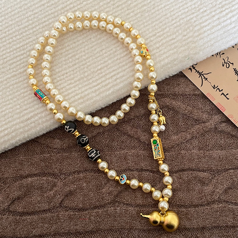 非金属仿珍珠项链 国风葫芦珍珠项链长款复古新中式轻奢小众配饰
