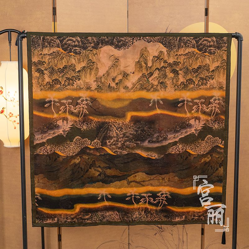 【山水之间】宫丽108x108cm纯100桑蚕丝花萝彩云纱双面国风提花D002