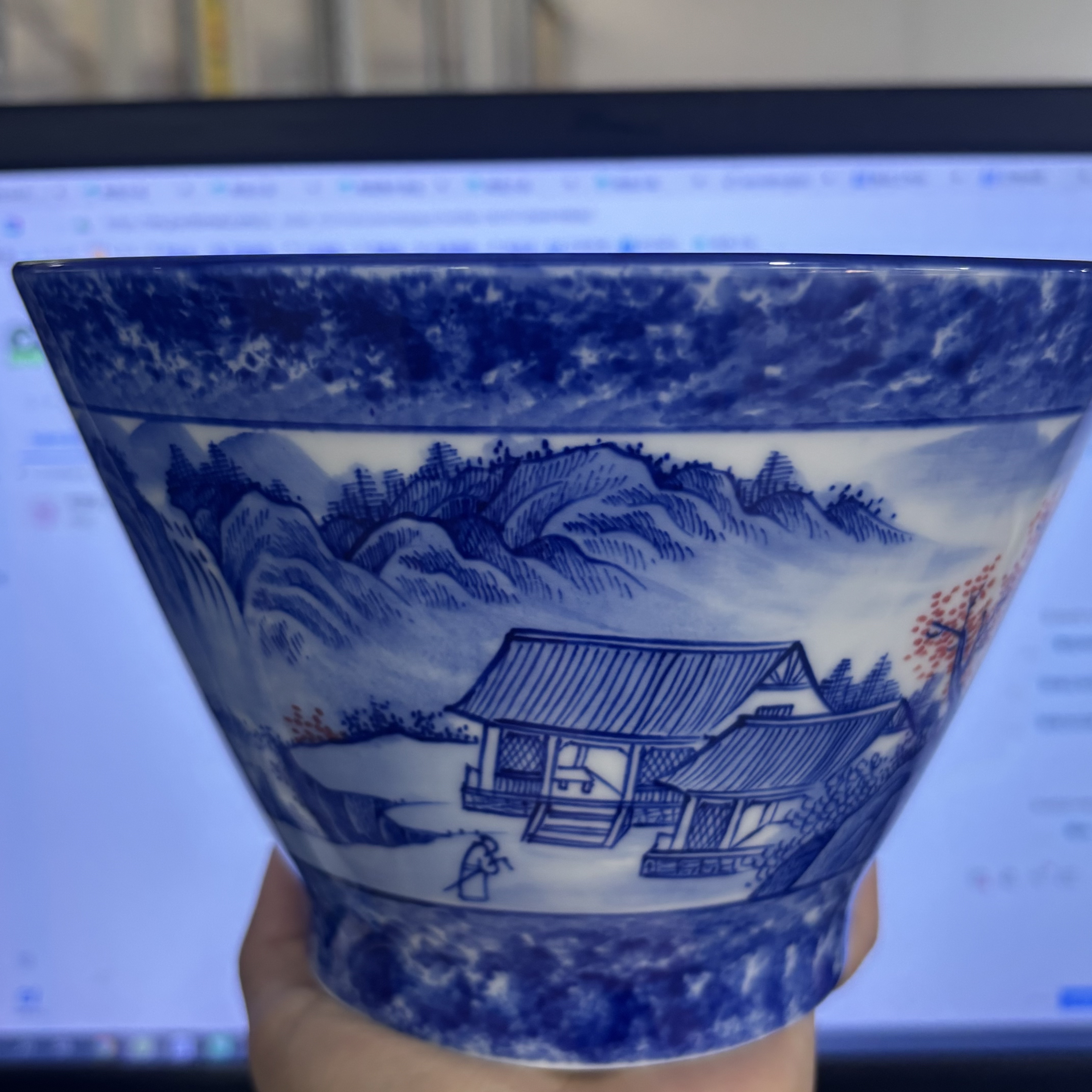 冰桶【重工山水画】景德镇手工手绘陶瓷餐具