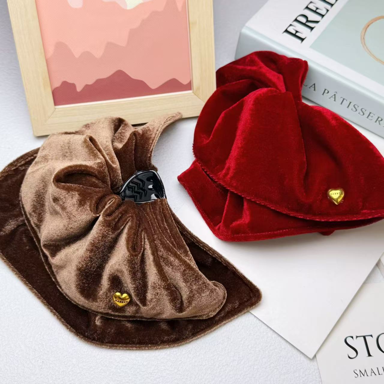 KQE/韩系甜美马尾抓夹秋冬新款高级丝绒发夹布圈时尚抓夹鲨鱼夹