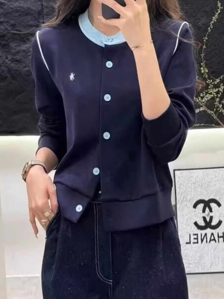 2025春夏季新款时尚撞色拼接圆领卫衣女气质外搭百搭开衫外套2510
