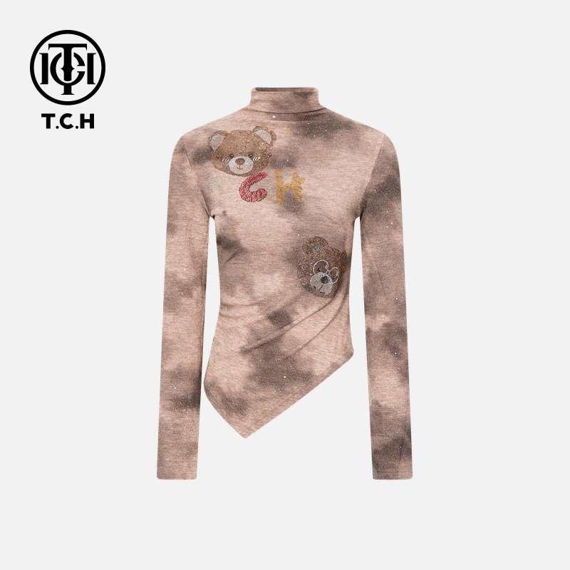 TCH【柔软舒适】冬款时尚烫钻卡其色休闲风女装针织衫T75D09E1150