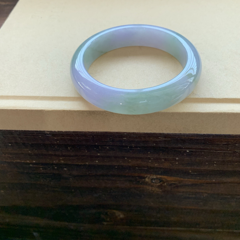 冰胶湖水绿冰紫手镯，特价3580圈口53.4-12.5-8.2，天然翡翠缅A小纹