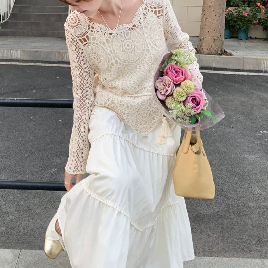 韩系氛围感穿搭连衣裙套装女2025新款镂空钩花上衣吊带裙两件套