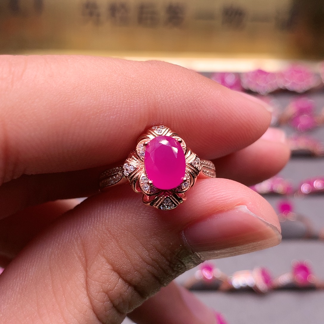 红宝石戒指银S925镶嵌