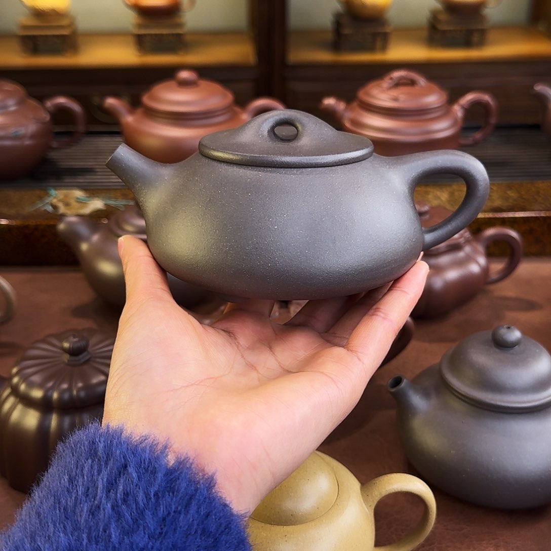 紫砂茶壶景舟石瓢，天青泥