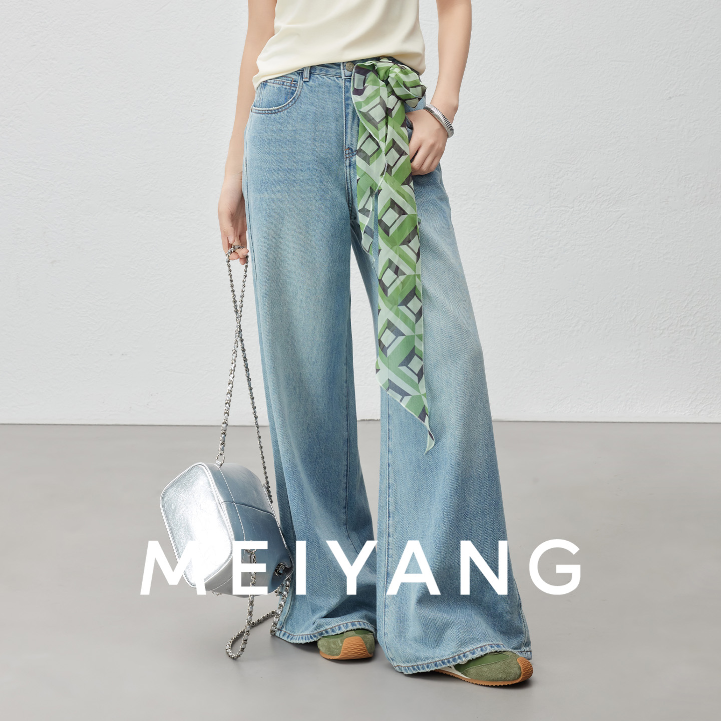 美洋MEIYANG 天空蓝牛仔裤【商场同款】 天丝A字阔腿【小60】阔腿牛仔