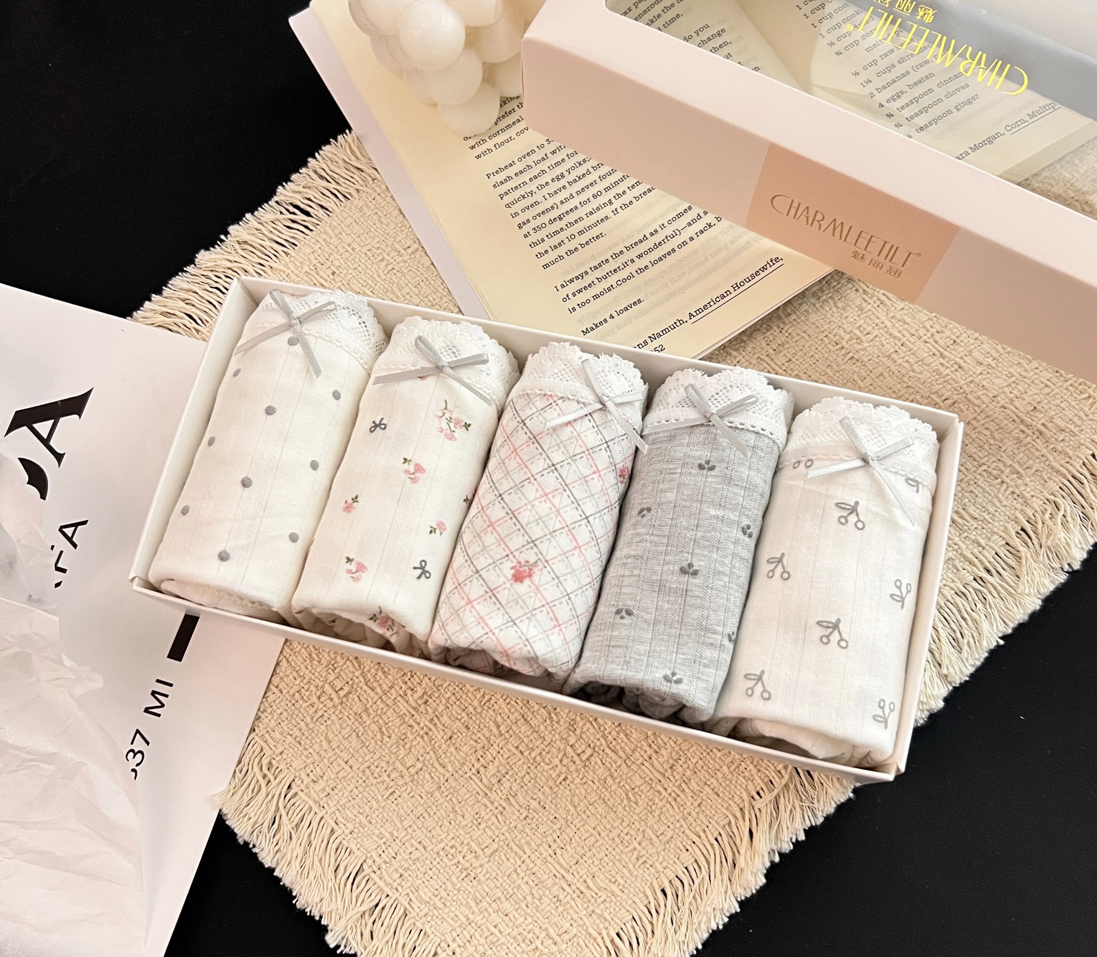 【5条装】80374#纯棉女三角内裤中腰礼盒装甜美三角裤抑菌透气