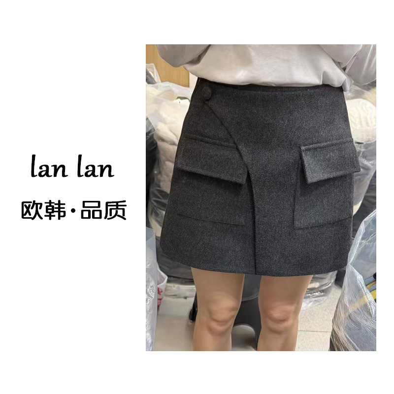 lanlan-冬上新【双口袋不规则羊绒短裙】28663韩版不规则双口袋短裙
