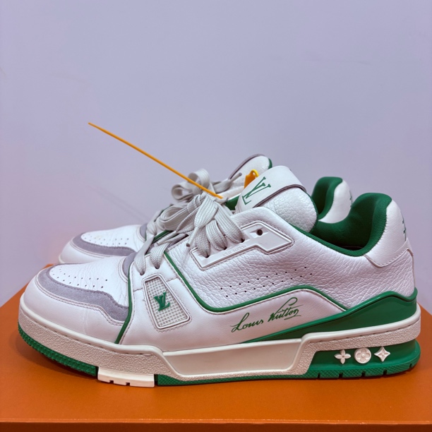 95新 LouisVuitton/路易威登 41.5码 LV trainer 白绿 板鞋