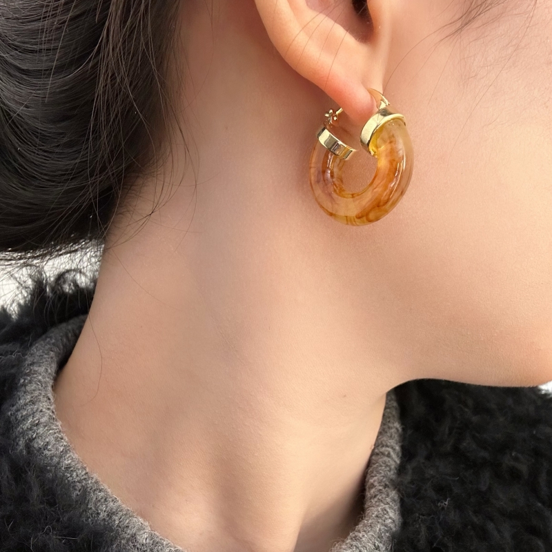 铜合金亚克力耳饰 【么么专属】美拉德大圆环耳扣 复古大气圈圈耳环