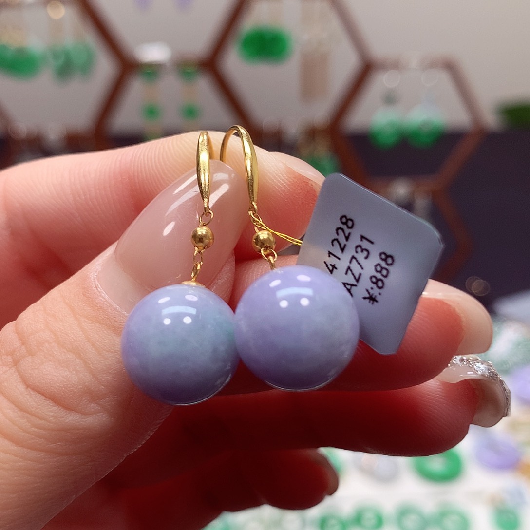 翡翠耳饰18K金镶嵌天然翡翠