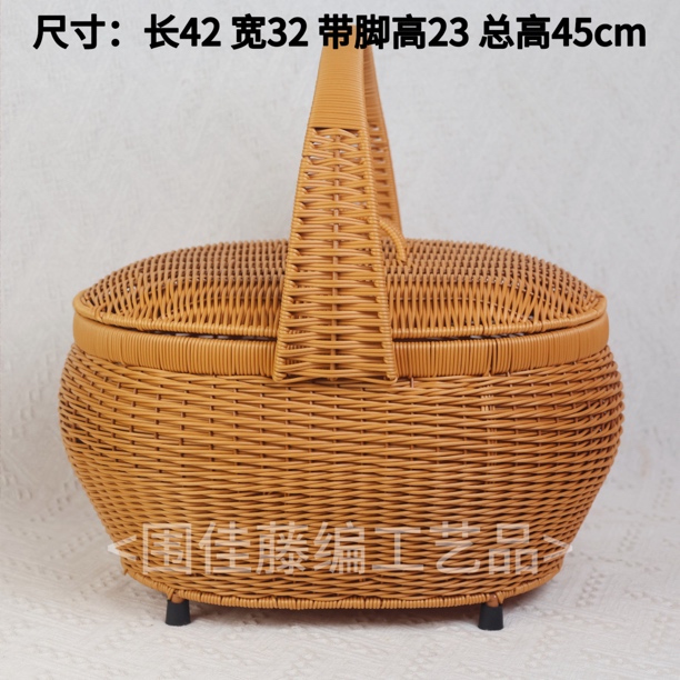 TY42椭圆双藤拜篮】新款祭祖拜山拜神篮送餐野餐购物手提篮仿藤