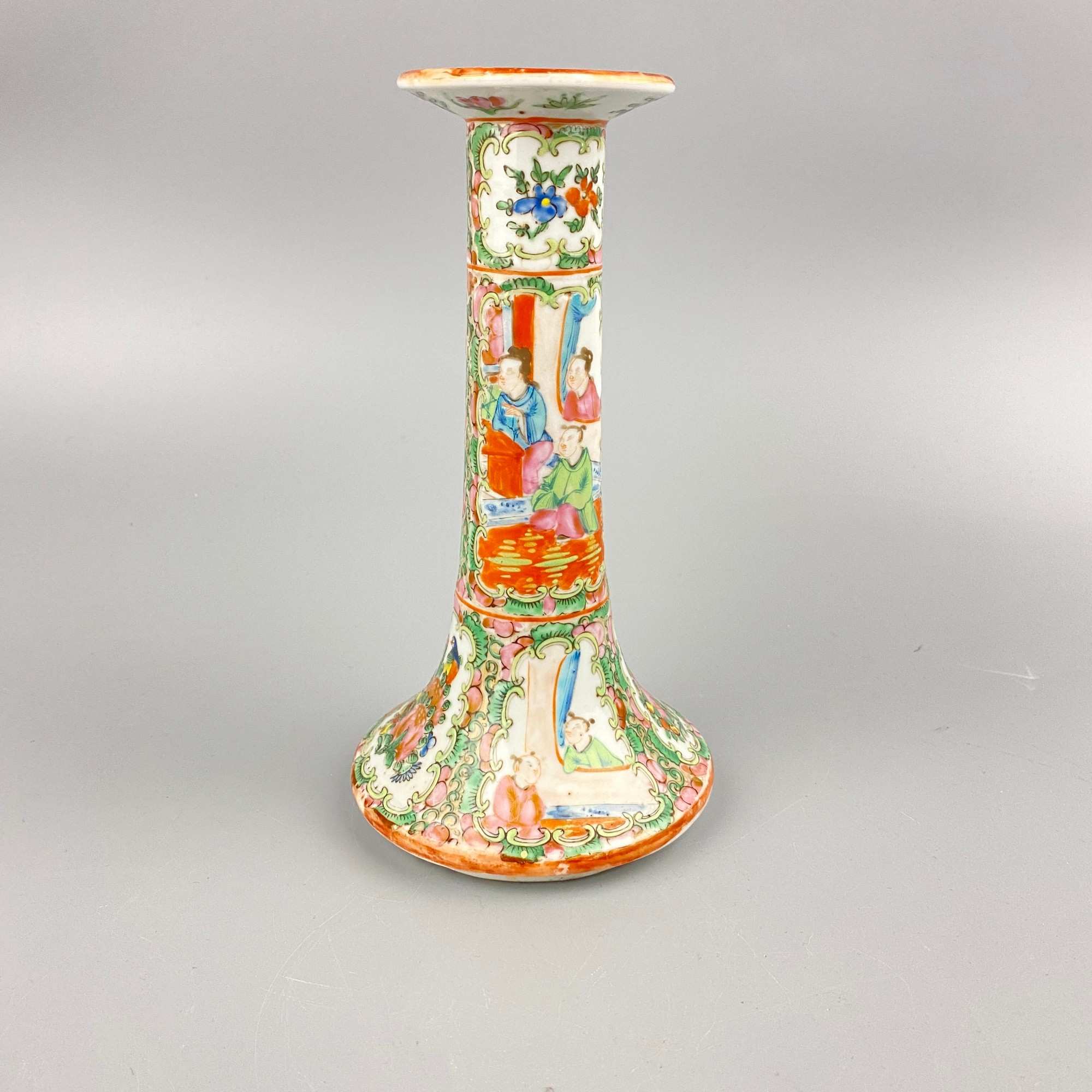 清晚期广彩开光人物烛台【古董拍卖】Y224Y21218019