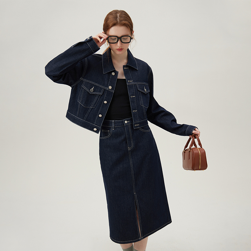 【大叔专享】范思蓝恩复古休闲牛仔套装春女短外套上衣24FS11302