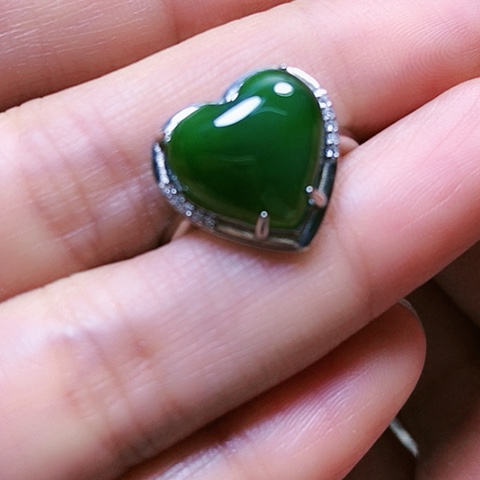 和田玉戒指银S925镶嵌