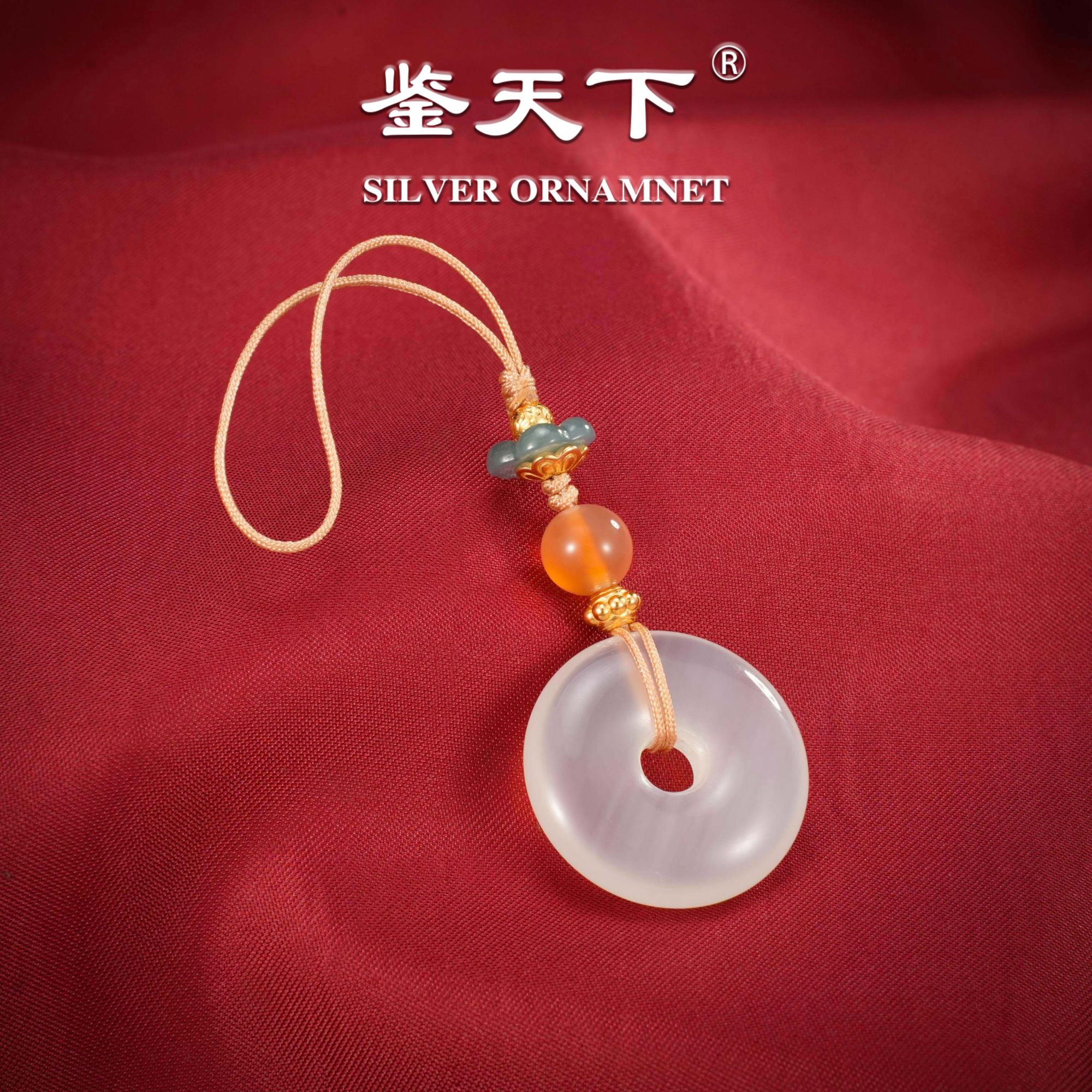 镀金白玉髓平安扣手机挂绳吊坠01910468