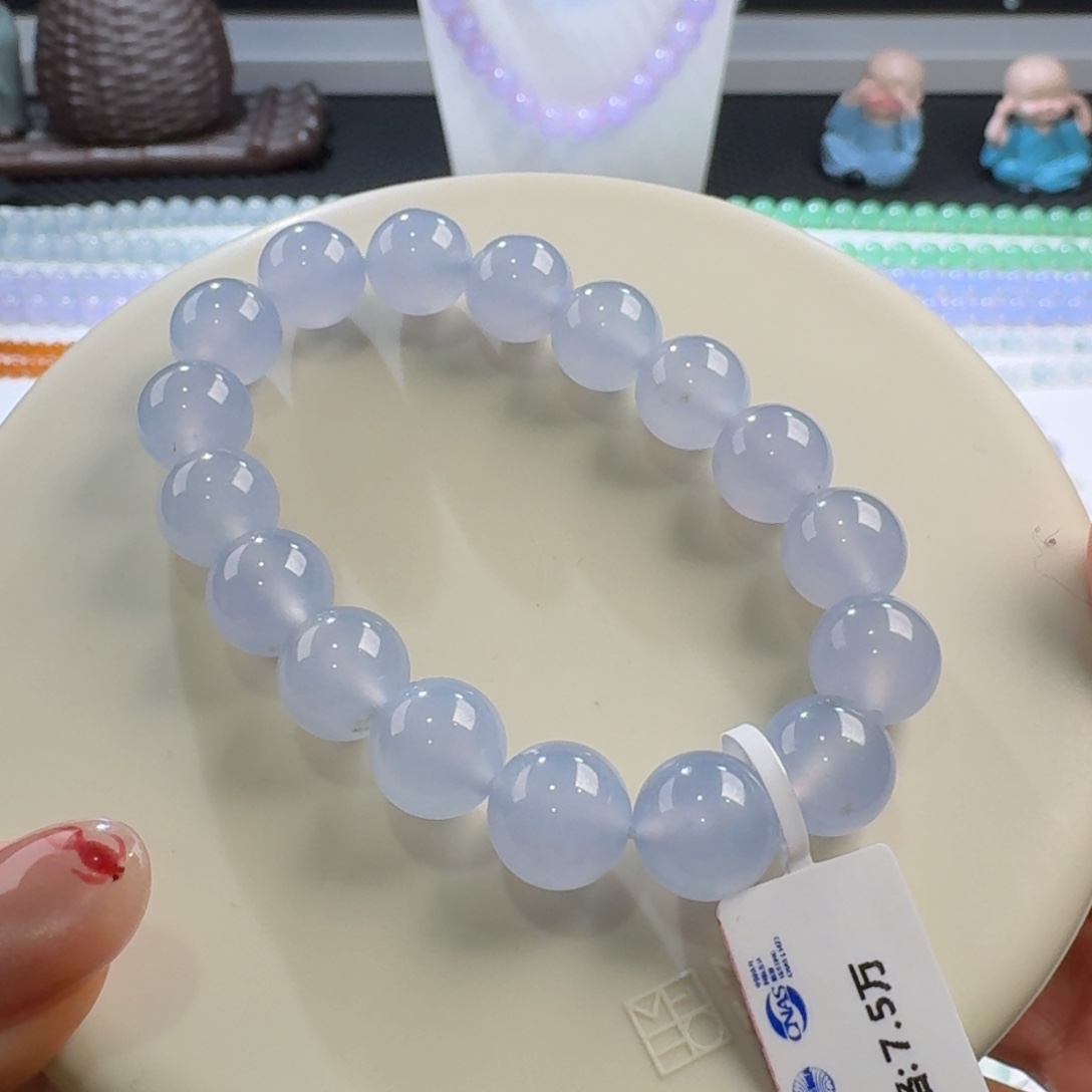 翡翠手链未镶嵌高冰蓝紫洒金单圈11mm