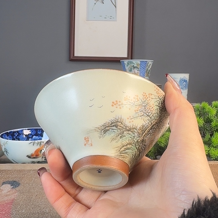 摆件景德柴烧茶杯多人