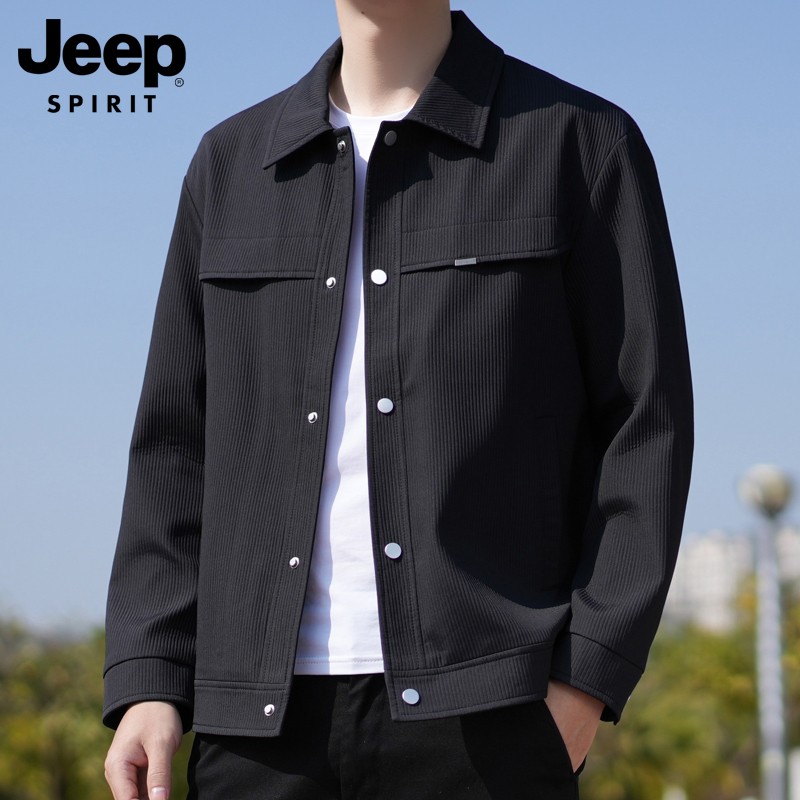JEEPSPIRIT吉普男士翻领夹克春秋男款潮流男装外套秋季新款外衣男