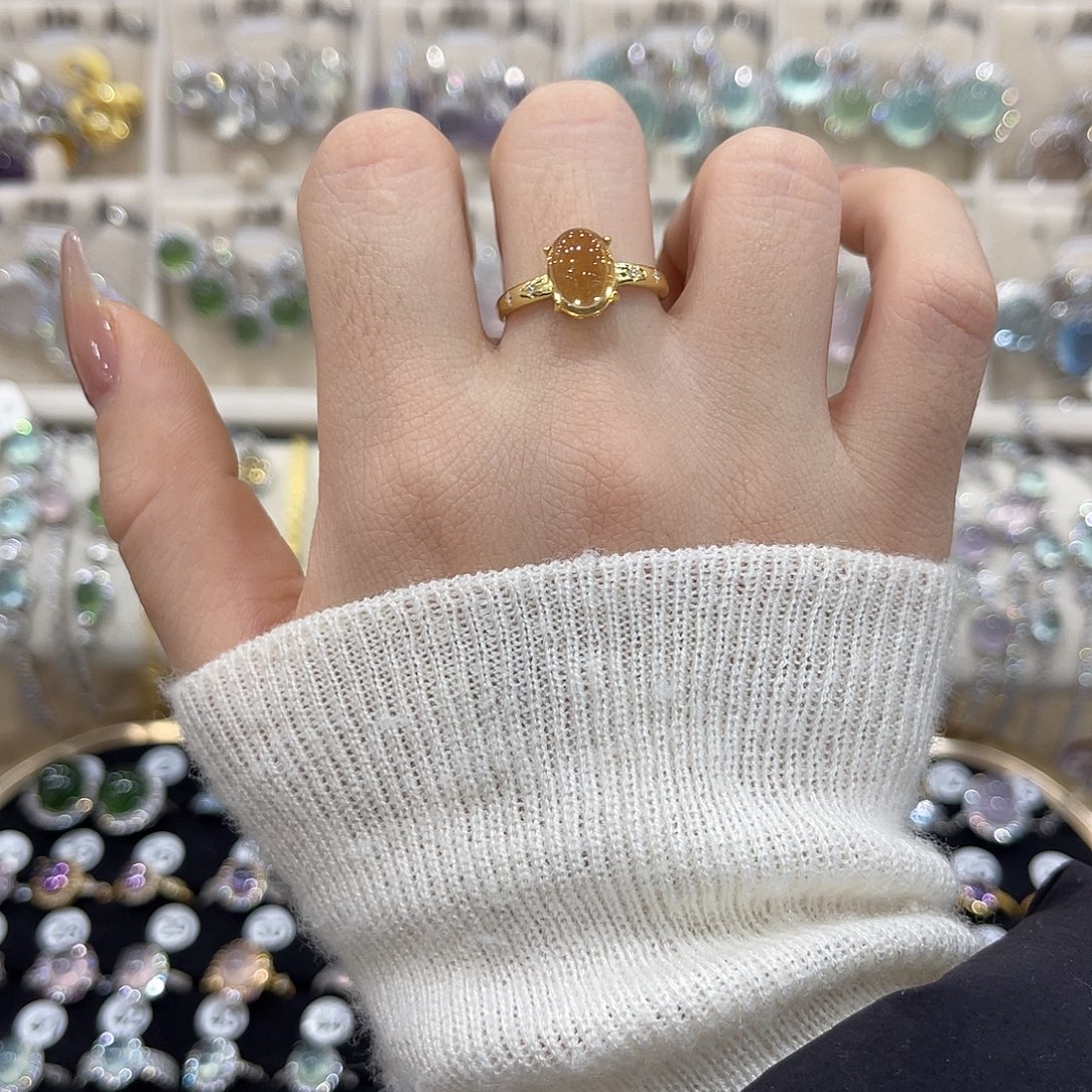 梨***点蛇纹石玉银S925镶嵌戒指