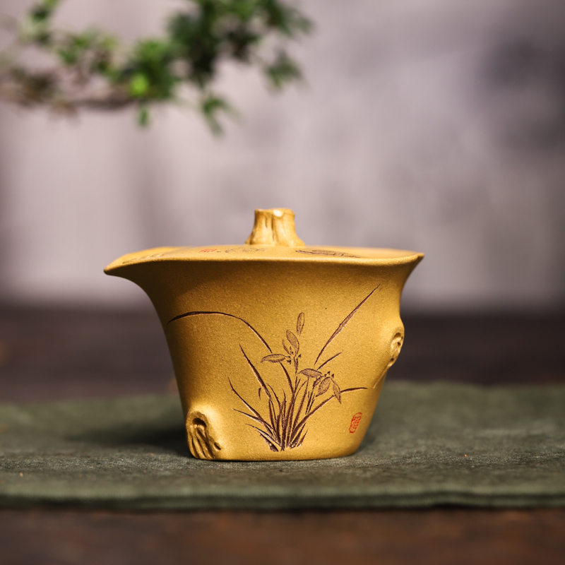 宜兴紫砂 | 兰花手抓：寻幽兰花紫砂手抓盖碗