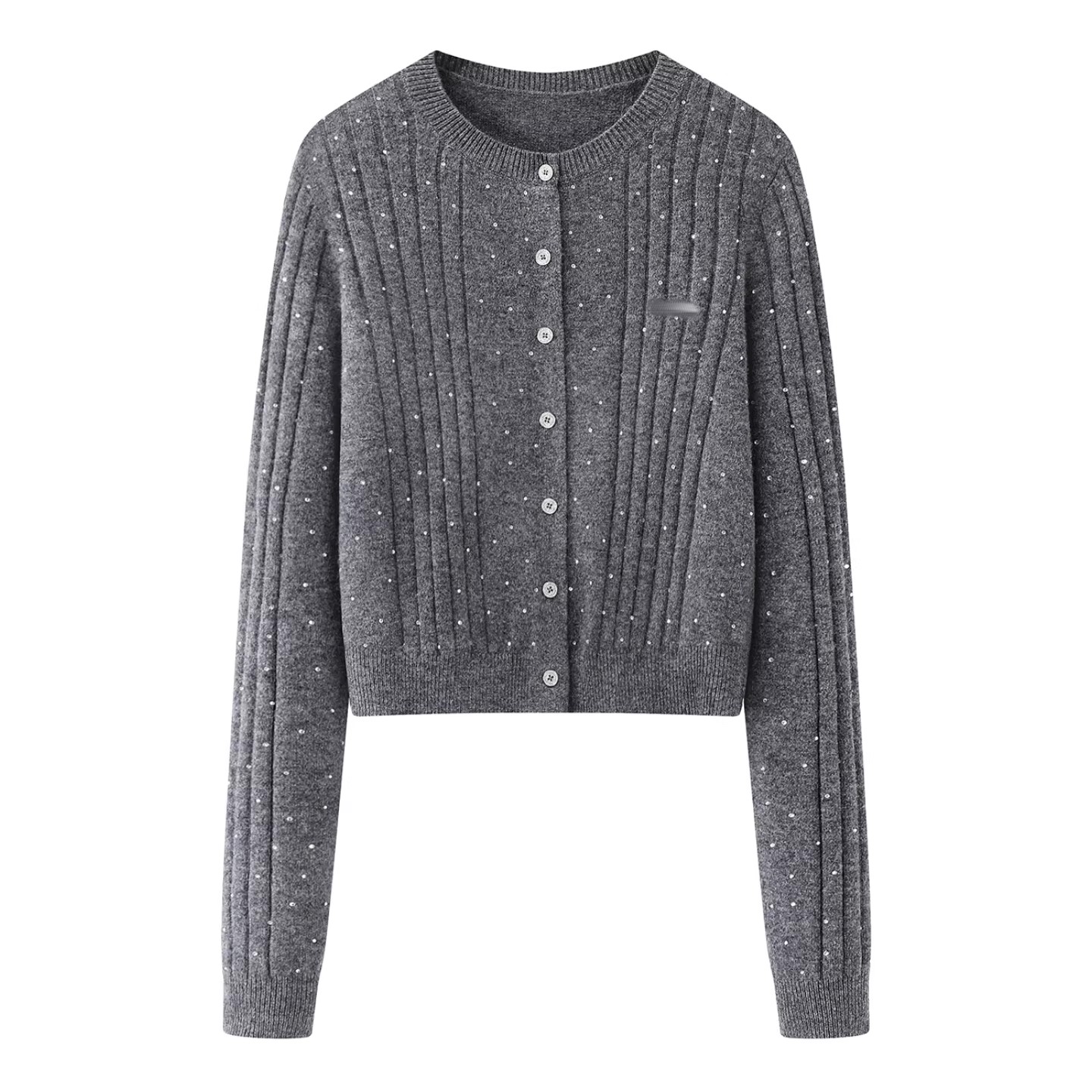 艾家商场同款轻奢2025冬装新款圆领绞花针织开衫针织毛衣女1155