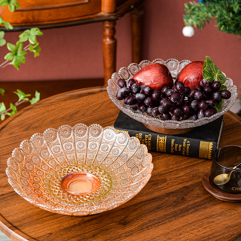 花边太阳花复古轻奢玻璃水果盘高级感客厅果盘家用茶几零食糖果盘