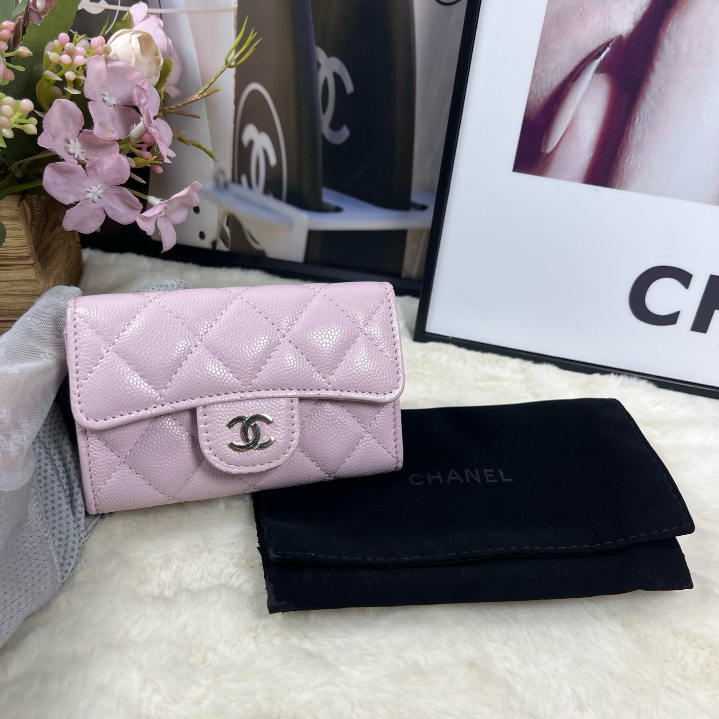 99新 Chanel/香奈儿 粉紫色荔枝牛cf卡包(31开）