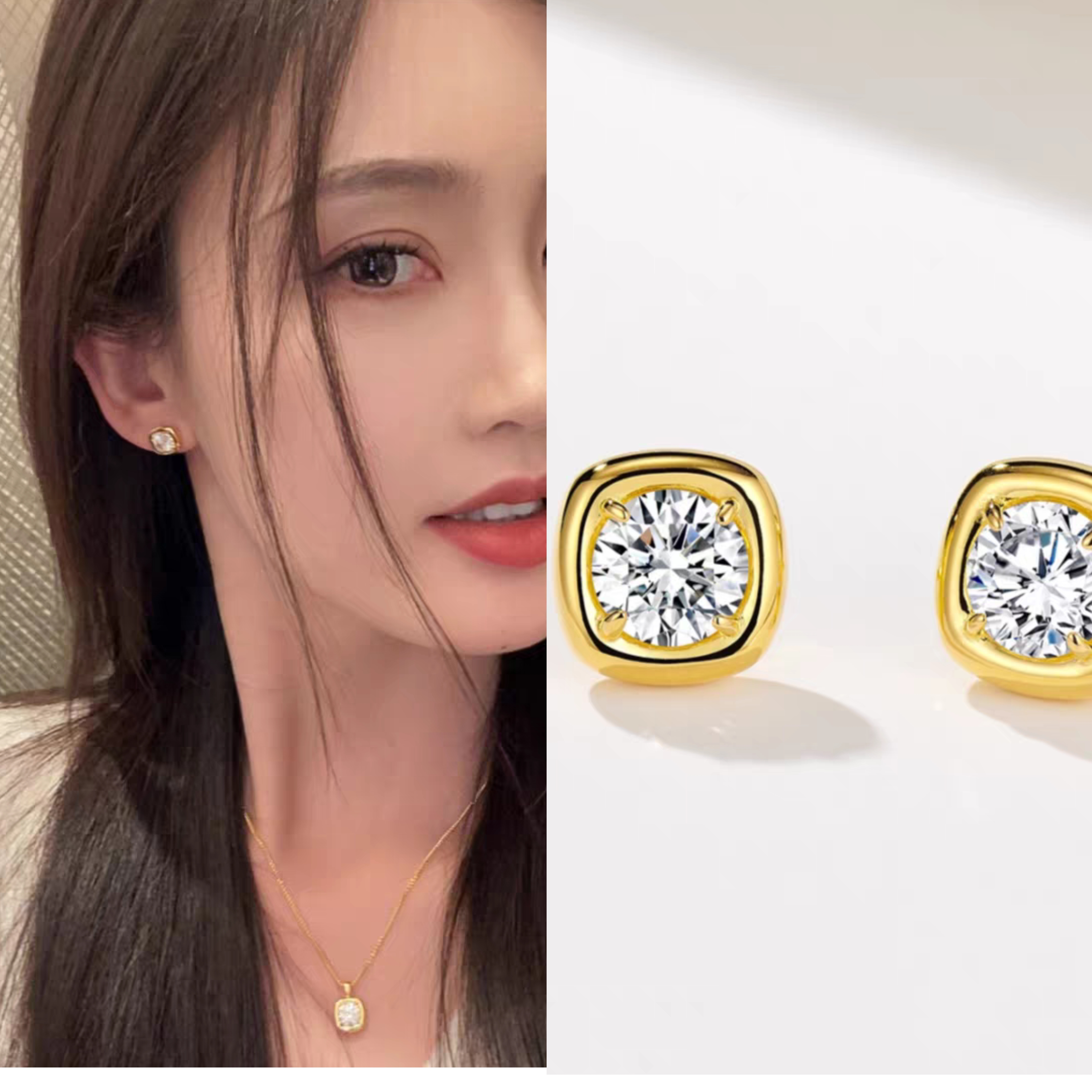 925银耳饰 S925银方糖泡泡钻耳钉高级感轻奢耳饰