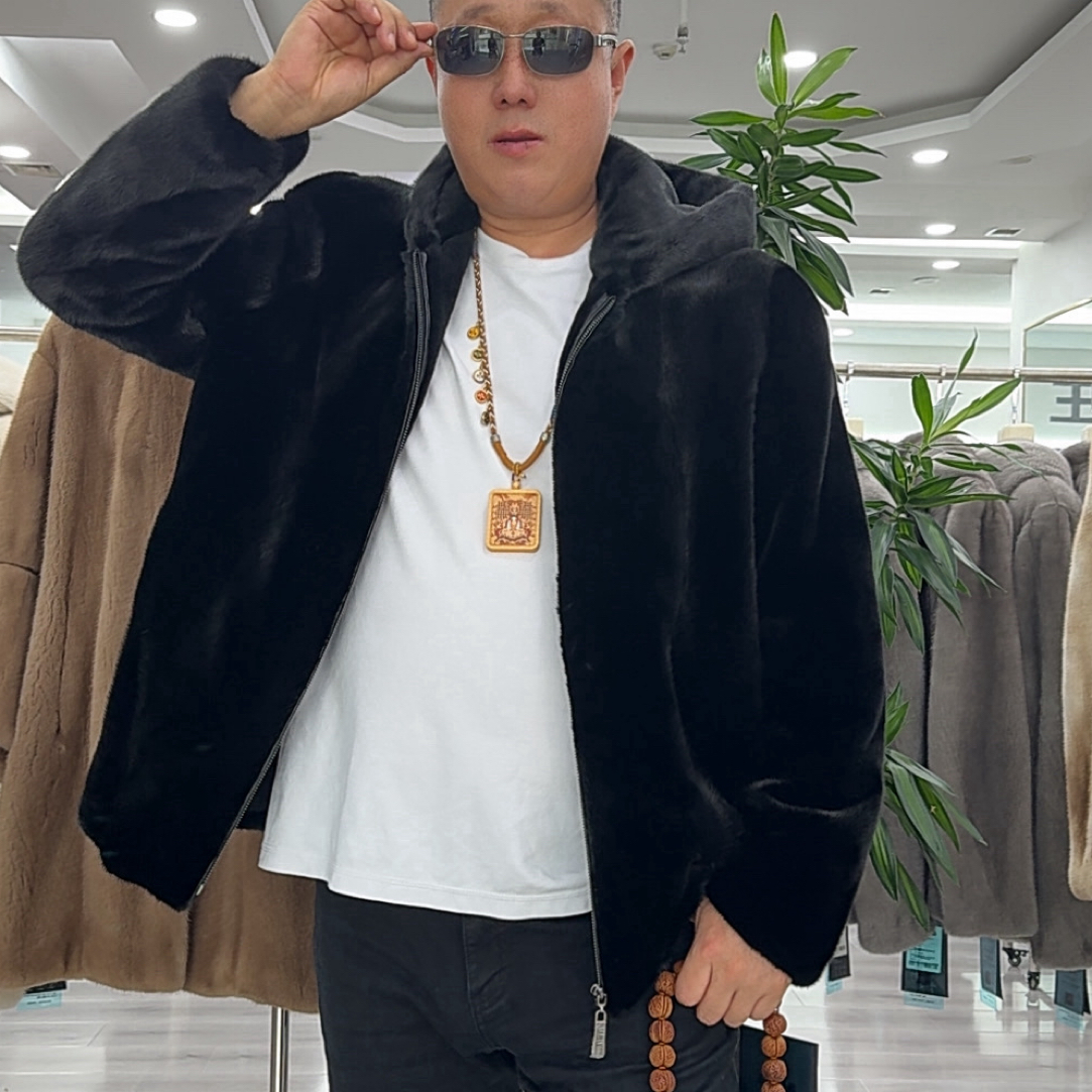 男士男款貂皮貂毛国产男款拉链帽夹克款式上衣