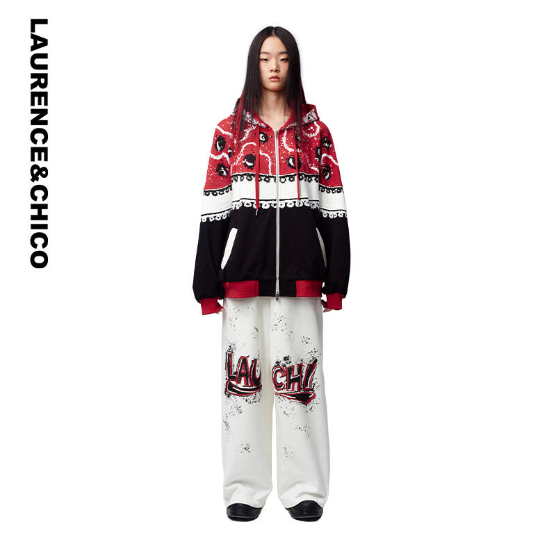 LAURENCE & CHICO手绘印花连帽外套红色C4AC10112018